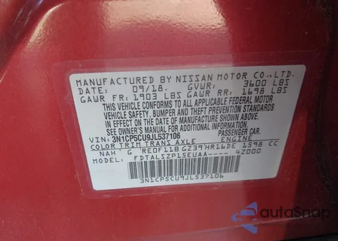 2018 Nissan Kicks Sv из США, поврежденный, VIN 3N1CP5CU9JL537106